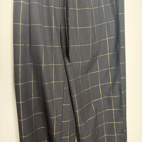 Lucy Paris | Black High Waisted Wide Leg Trousers with Gold Plaid - S - Picture 4 of 6